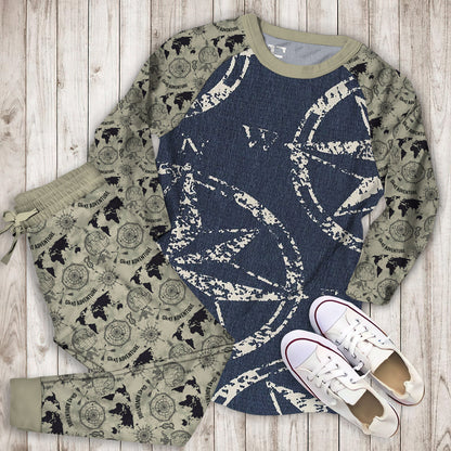 Compass Pajama Set | Pajamas | Cotton Sleepwear Sets | Soft Long Sleeve Pjs | Raglan Shirt and Pants Set