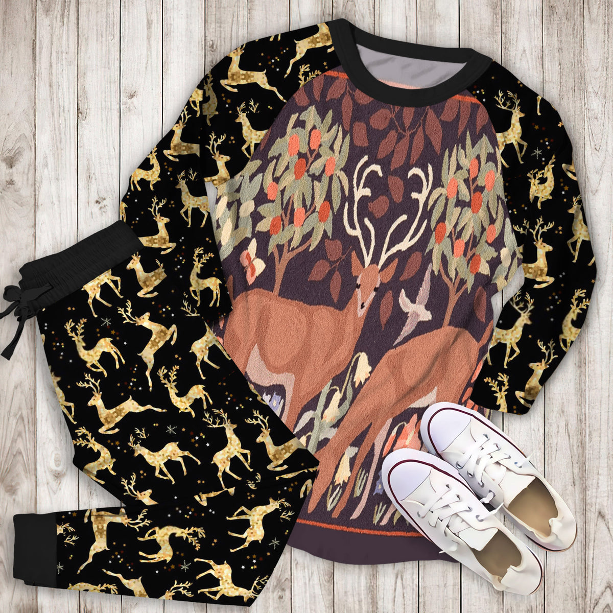 Deer Pajama Set | Pajamas | Cotton Sleepwear Sets | Soft Long Sleeve Pjs | Raglan Shirt and Pants Set