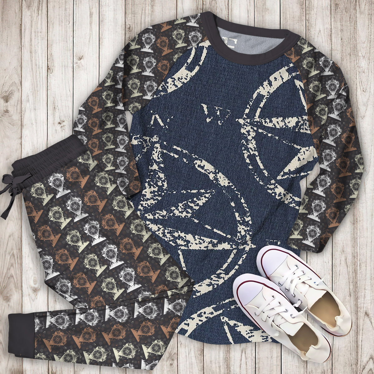 Compass Pajama Set | Pajamas | Cotton Sleepwear Sets | Soft Long Sleeve Pjs | Raglan Shirt and Pants Set