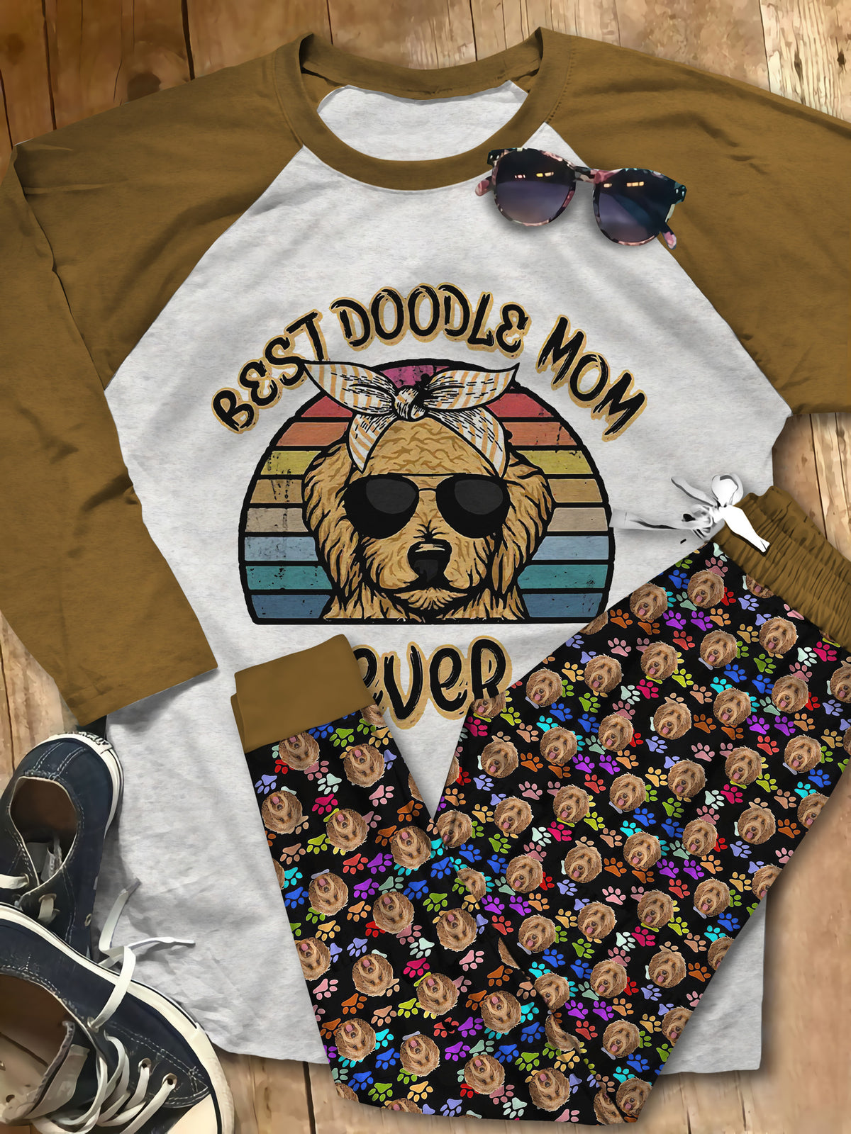 Labradoodle Doodle Mom Abg Pajama Set |Sleepwear Pjs Sets | Raglan Shirt Pants Set
