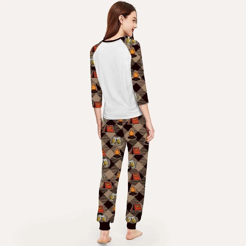 Camping Friends Fault Aae Pajama Set |Sleepwear Pjs Sets | Raglan Shirt Pants Set