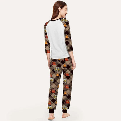 Camping Friends Fault Aae Pajama Set |Sleepwear Pjs Sets | Raglan Shirt Pants Set