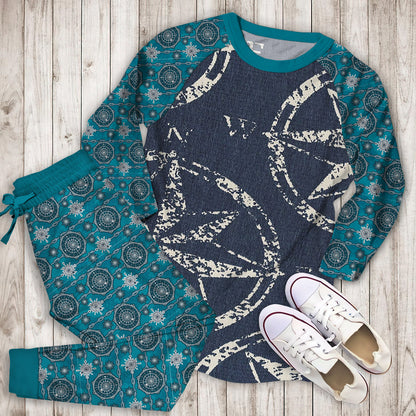 Compass Pajama Set | Pajamas | Cotton Sleepwear Sets | Soft Long Sleeve Pjs | Raglan Shirt and Pants Set