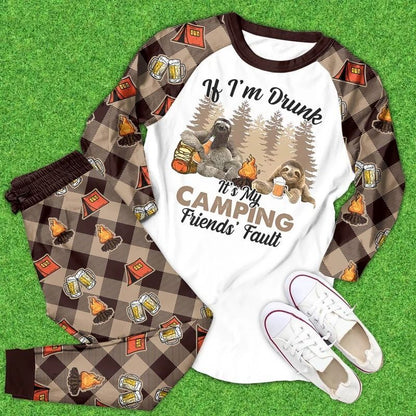 Camping Friends Fault Aae Pajama Set |Sleepwear Pjs Sets | Raglan Shirt Pants Set