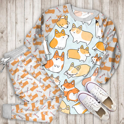 Corgi Pajama Set |Sleepwear Pjs Sets | Raglan Shirt Pants Set