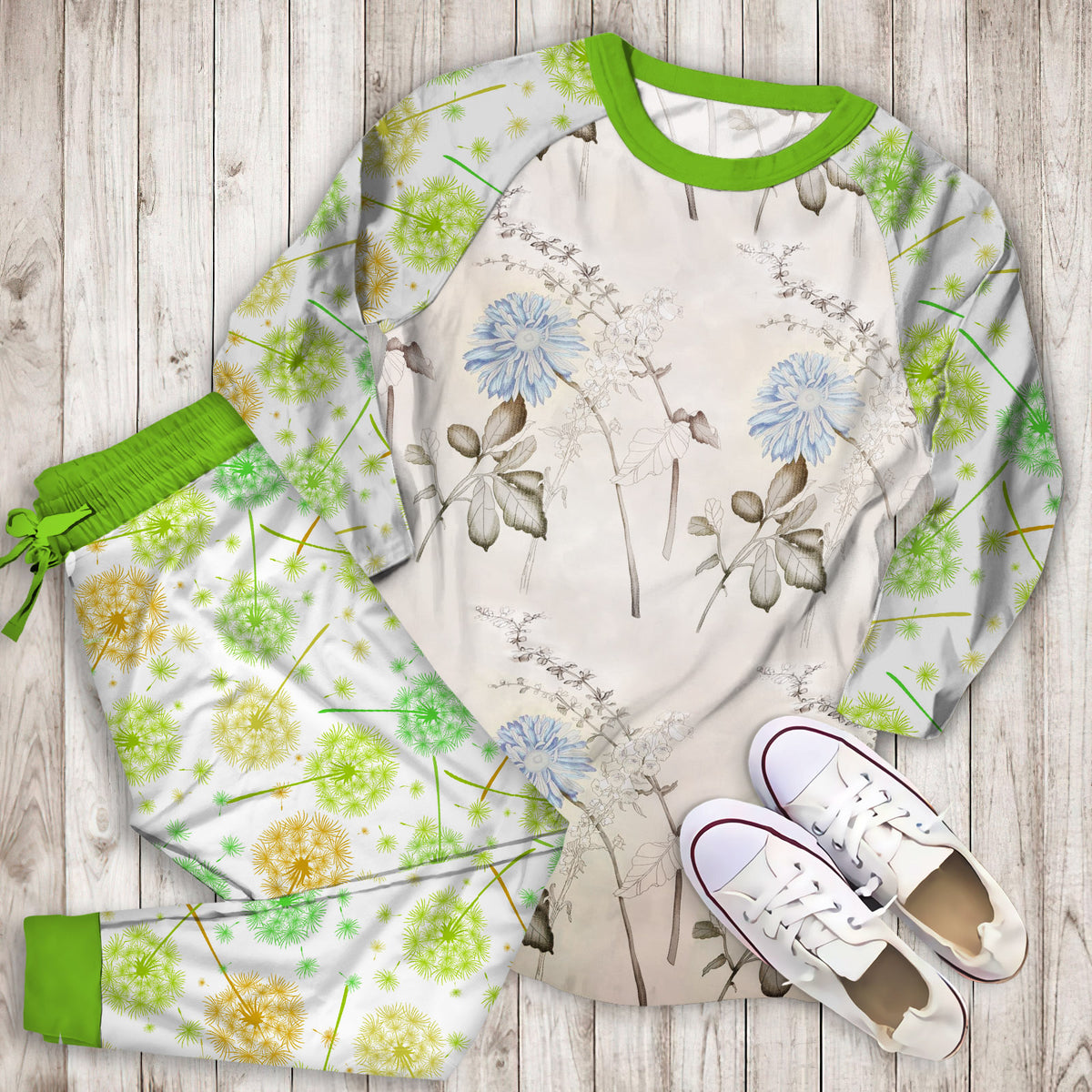 Dandelion Pajama Set |Sleepwear Pjs Sets | Raglan Shirt Pants Set