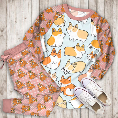 Corgi Pajama Set |Sleepwear Pjs Sets | Raglan Shirt Pants Set