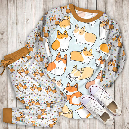 Corgi Pajama Set |Sleepwear Pjs Sets | Raglan Shirt Pants Set