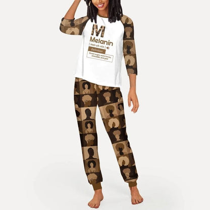 Melanin Bbn Pajama Set |Sleepwear Pjs Sets | Raglan Shirt Pants Set