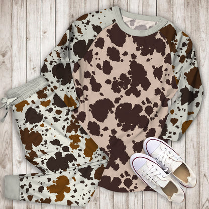 Cow Pajama Set | Pajamas | Cotton Sleepwear Sets | Soft Long Sleeve Pjs | Raglan Shirt and Pants Set