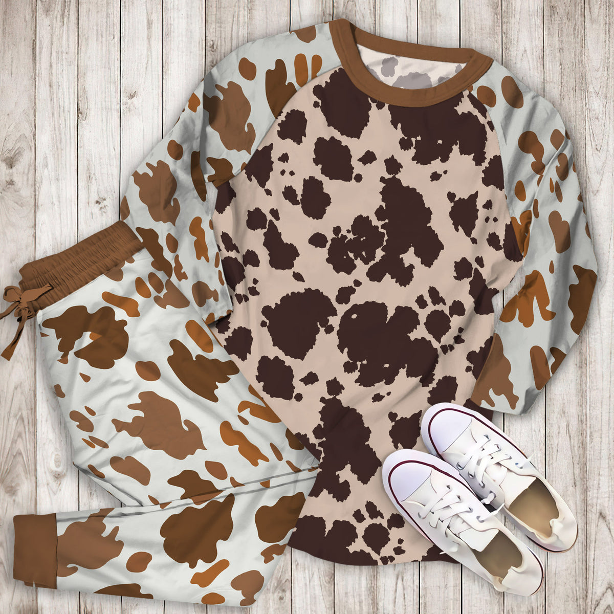 Cow Pajama Set | Pajamas | Cotton Sleepwear Sets | Soft Long Sleeve Pjs | Raglan Shirt and Pants Set