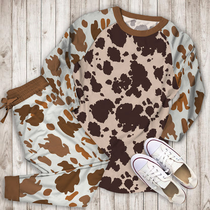 Cow Pajama Set | Pajamas | Cotton Sleepwear Sets | Soft Long Sleeve Pjs | Raglan Shirt and Pants Set