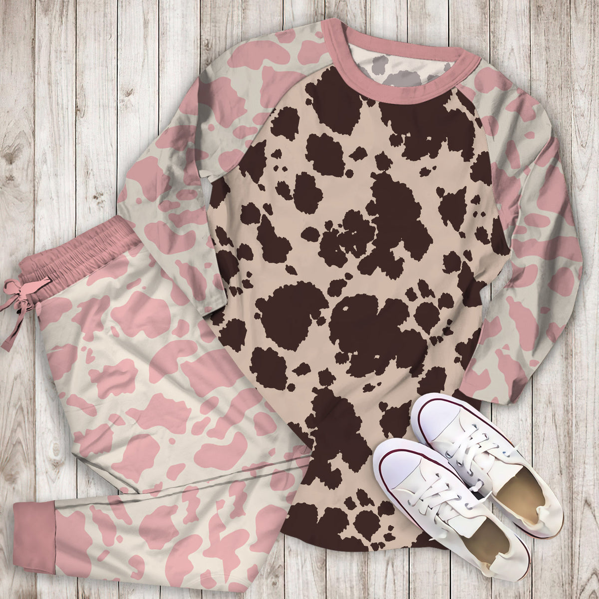 Cow Pajama Set | Pajamas | Cotton Sleepwear Sets | Soft Long Sleeve Pjs | Raglan Shirt and Pants Set