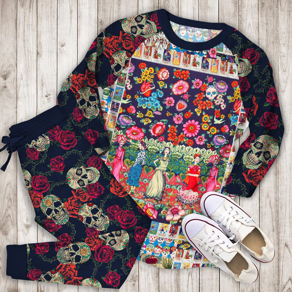 Day Of The Dead Dia Muertos Pajama Set |Sleepwear Pjs Sets | Raglan Shirt Pants Set