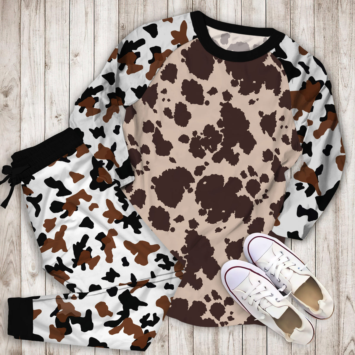 Cow Pajama Set | Pajamas | Cotton Sleepwear Sets | Soft Long Sleeve Pjs | Raglan Shirt and Pants Set