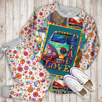 Hippie Pajama Set | Pajamas | Cotton Sleepwear Sets | Soft Long Sleeve Pjs | Raglan Shirt and Pants Set