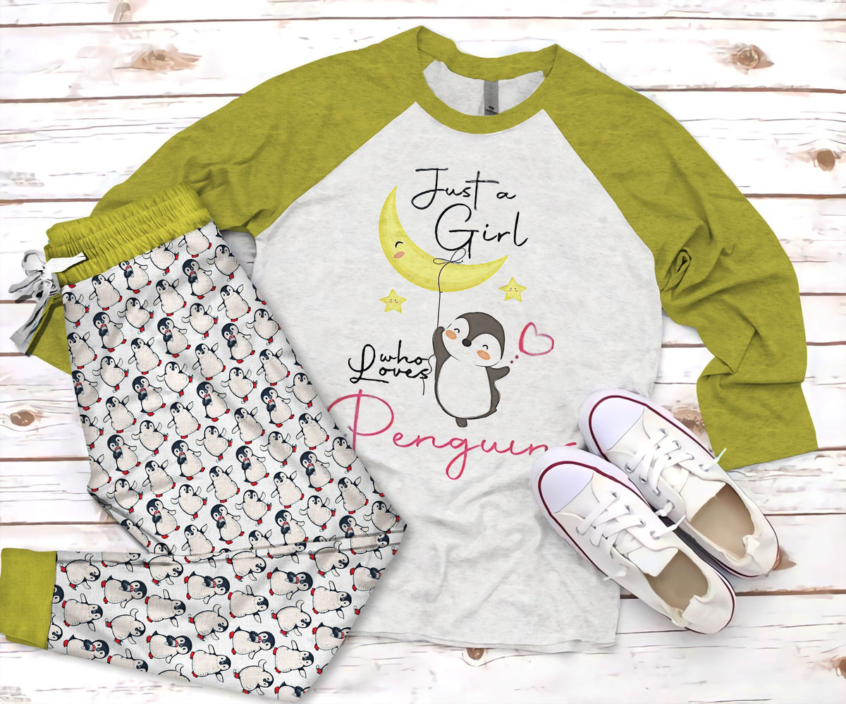 Penguine Lovely Penguine Pajama Set |Sleepwear Pjs Sets | Raglan Shirt Pants Set