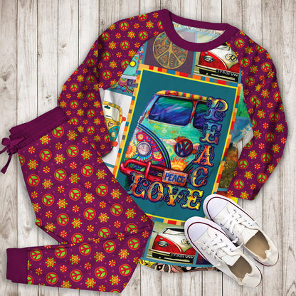 Hippie Pajama Set | Pajamas | Cotton Sleepwear Sets | Soft Long Sleeve Pjs | Raglan Shirt and Pants Set