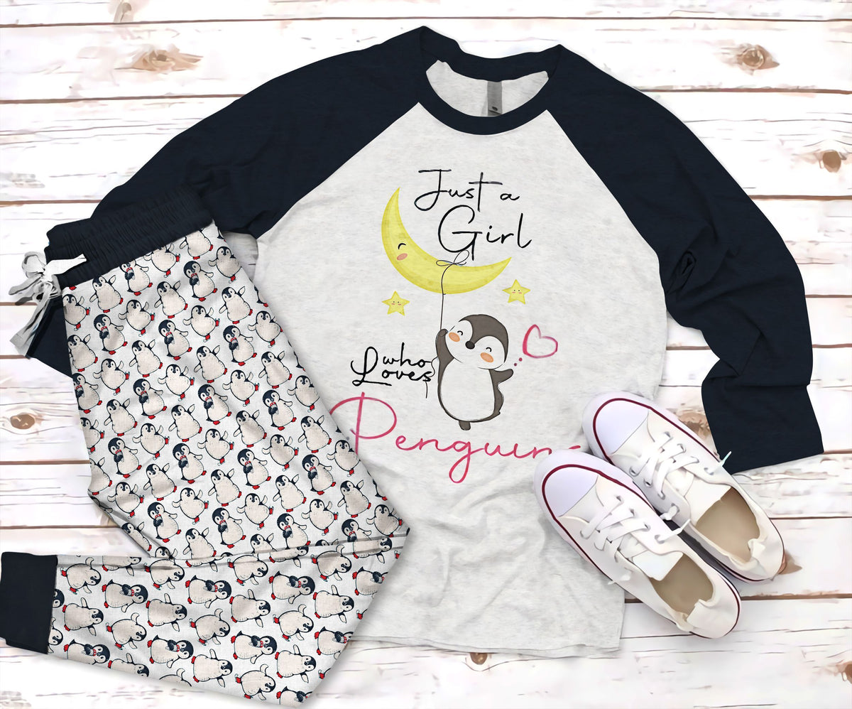 Penguine Lovely Penguine Pajama Set |Sleepwear Pjs Sets | Raglan Shirt Pants Set