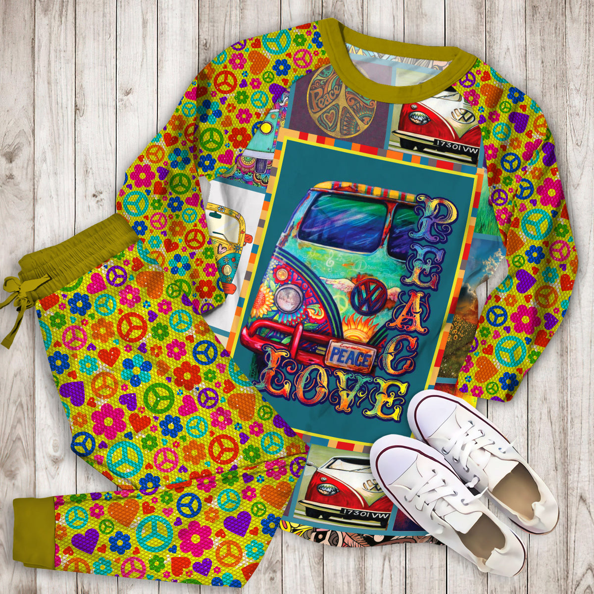Hippie Pajama Set | Pajamas | Cotton Sleepwear Sets | Soft Long Sleeve Pjs | Raglan Shirt and Pants Set