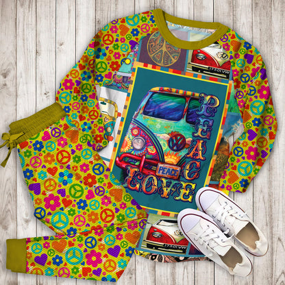Hippie Pajama Set | Pajamas | Cotton Sleepwear Sets | Soft Long Sleeve Pjs | Raglan Shirt and Pants Set