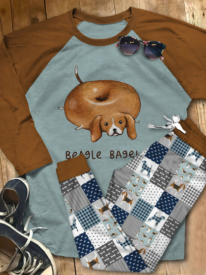 Beagle Beagle Bagel Aab Pajama Set |Sleepwear Pjs Sets | Raglan Shirt Pants Set
