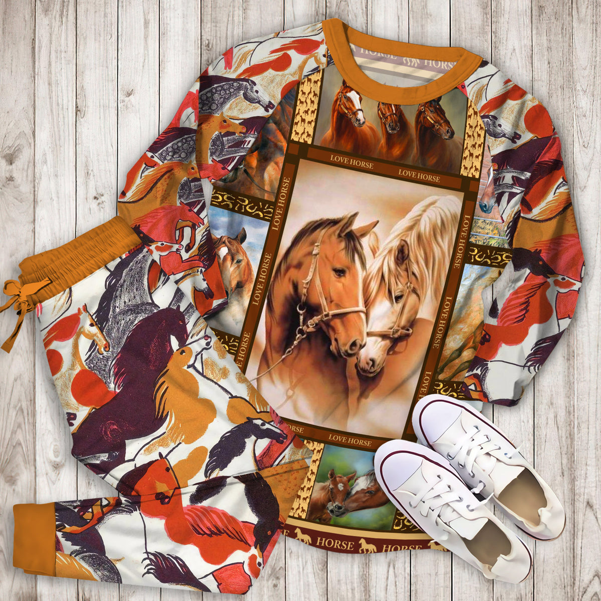Horse Pajama Set |Sleepwear Pjs Sets | Raglan Shirt Pants Set