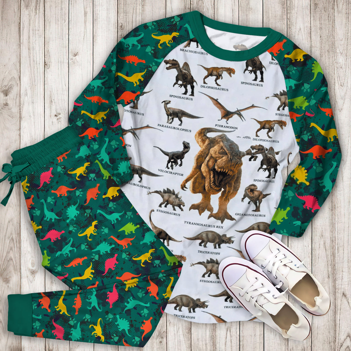 Dinosaur Pajama Set | Pajamas | Cotton Sleepwear Sets | Soft Long Sleeve Pjs | Raglan Shirt and Pants Set