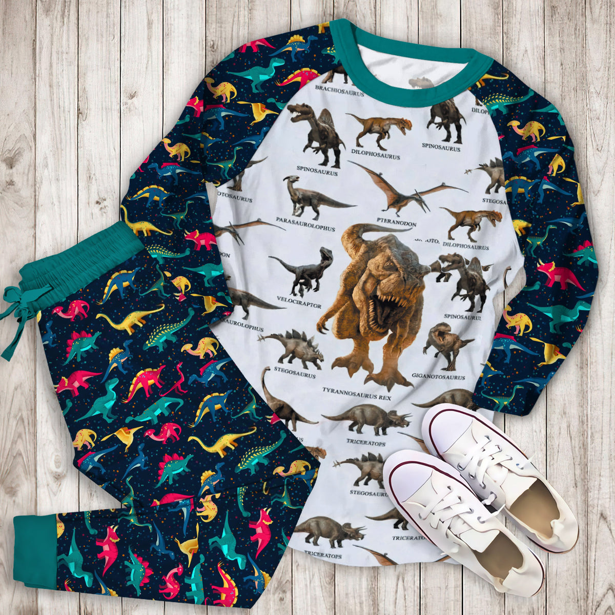 Dinosaur Pajama Set | Pajamas | Cotton Sleepwear Sets | Soft Long Sleeve Pjs | Raglan Shirt and Pants Set