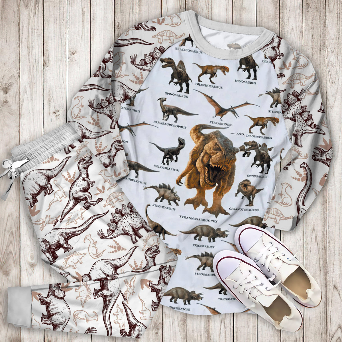 Dinosaur Pajama Set | Pajamas | Cotton Sleepwear Sets | Soft Long Sleeve Pjs | Raglan Shirt and Pants Set