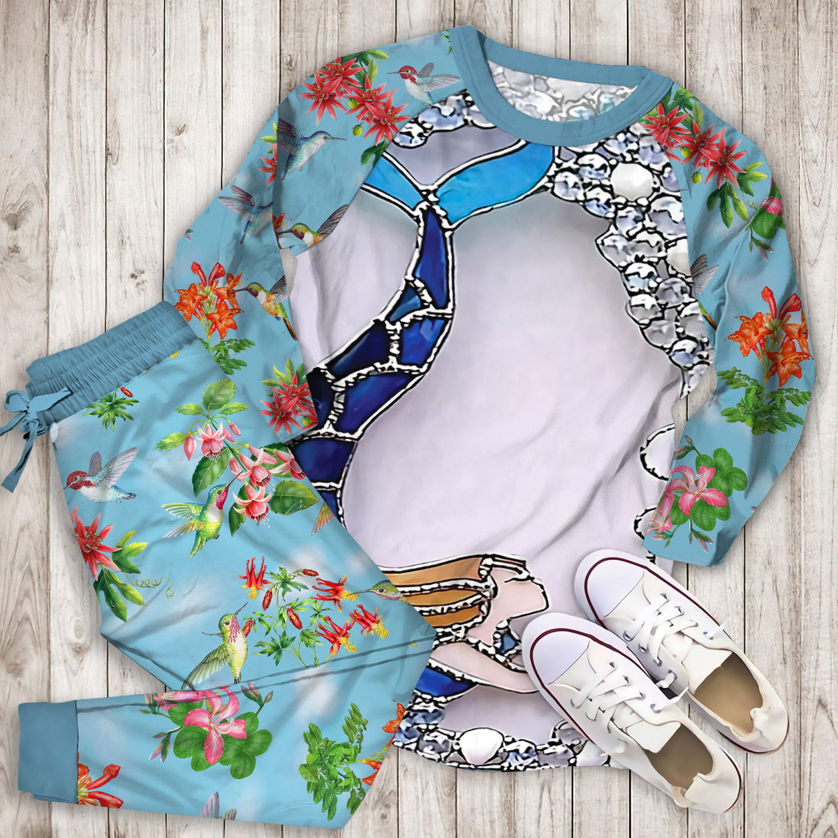 Hummingbird Pajama Set |Sleepwear Pjs Sets | Raglan Shirt Pants Set