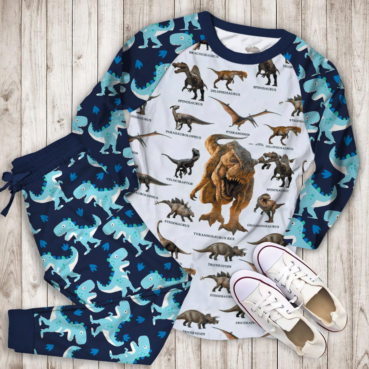 Dinosaur Pajama Set | Pajamas | Cotton Sleepwear Sets | Soft Long Sleeve Pjs | Raglan Shirt and Pants Set