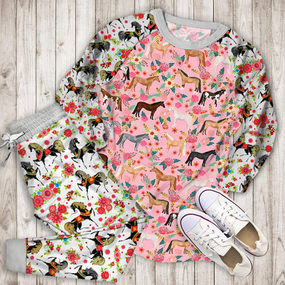 Horse Pajama Set | Pajamas | Cotton Sleepwear Sets | Soft Long Sleeve Pjs | Raglan Shirt and Pants Set