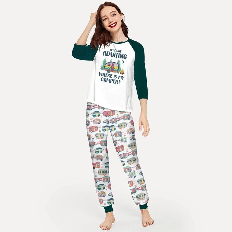 I Am Done Adulting Where Is My Camper Bbh Pajama Set |Sleepwear Pjs Sets | Raglan Shirt Pants Set