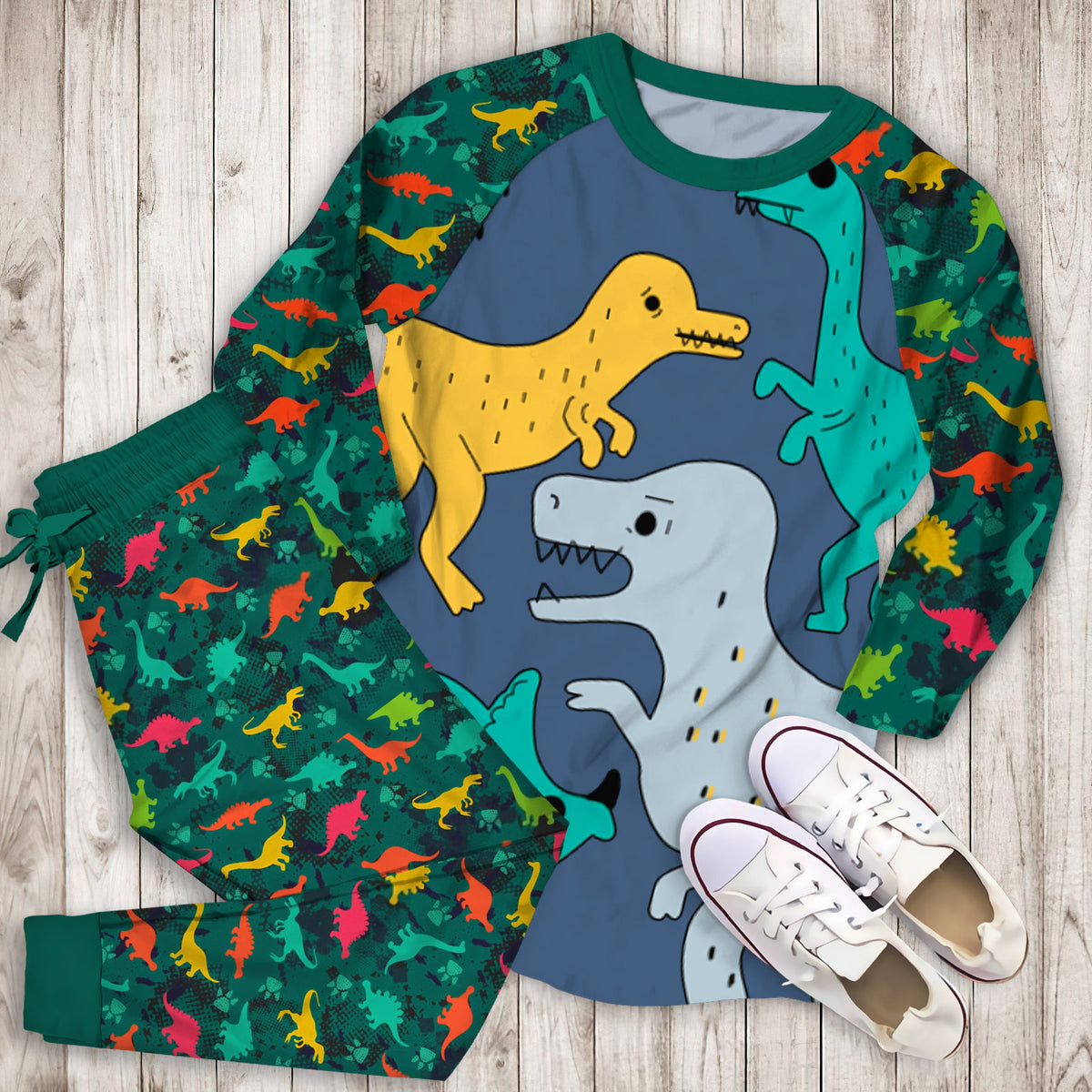 Dinosaur Pajama Set | Pajamas | Cotton Sleepwear Sets | Soft Long Sleeve Pjs | Raglan Shirt and Pants Set