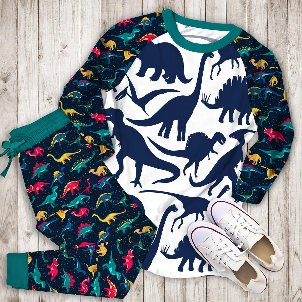 Dinosaur Pajama Set | Pajamas | Cotton Sleepwear Sets | Soft Long Sleeve Pjs | Raglan Shirt and Pants Set