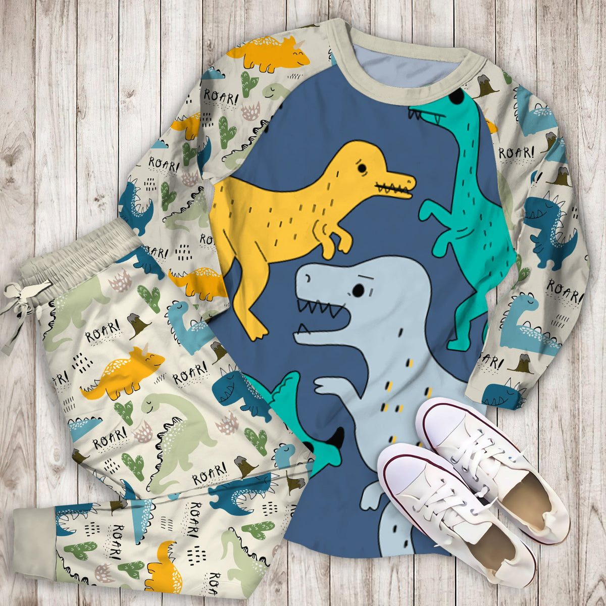 Dinosaur Pajama Set | Pajamas | Cotton Sleepwear Sets | Soft Long Sleeve Pjs | Raglan Shirt and Pants Set