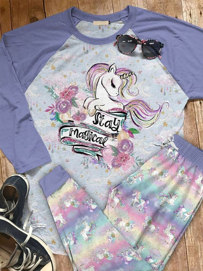 Unicorn Stay Magical Aby Pajama Set |Sleepwear Pjs Sets | Raglan Shirt Pants Set