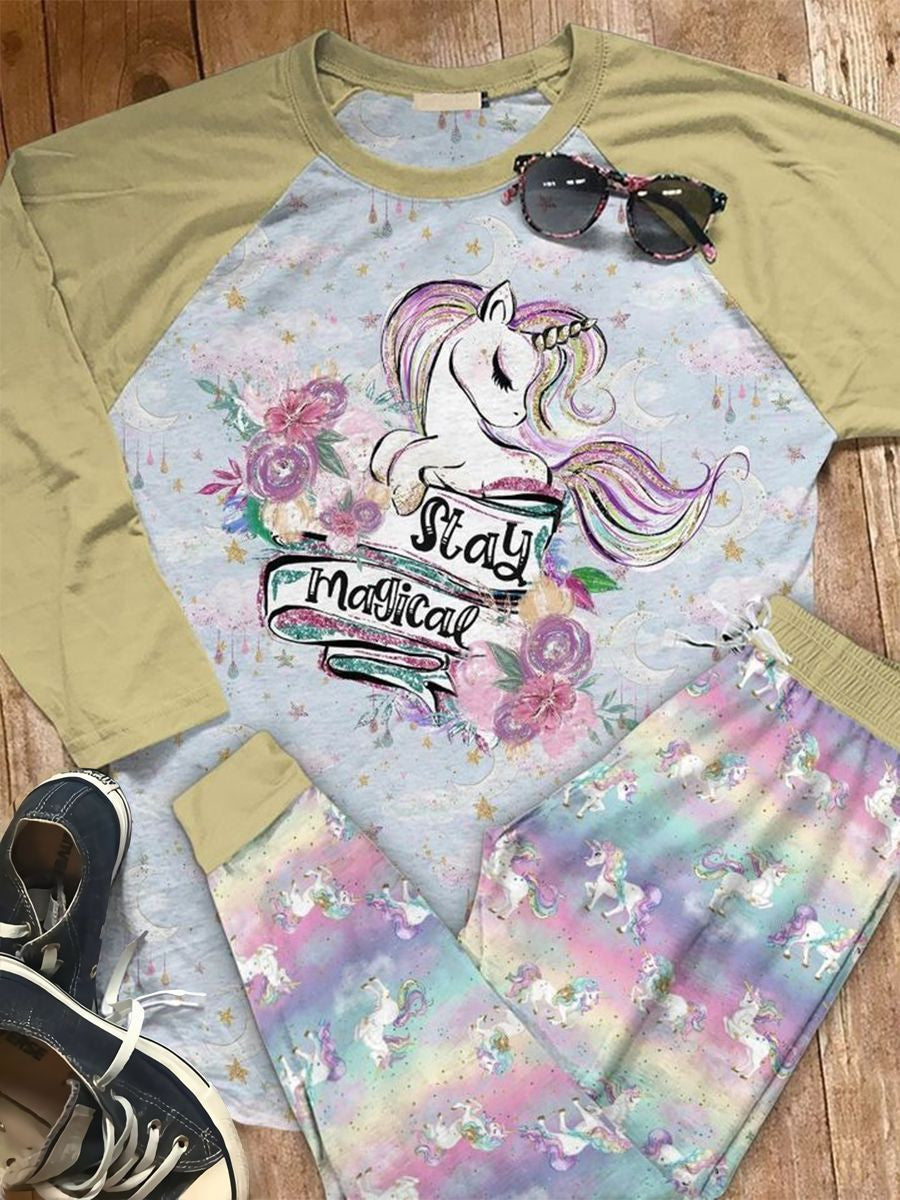 Unicorn Stay Magical Aby Pajama Set |Sleepwear Pjs Sets | Raglan Shirt Pants Set
