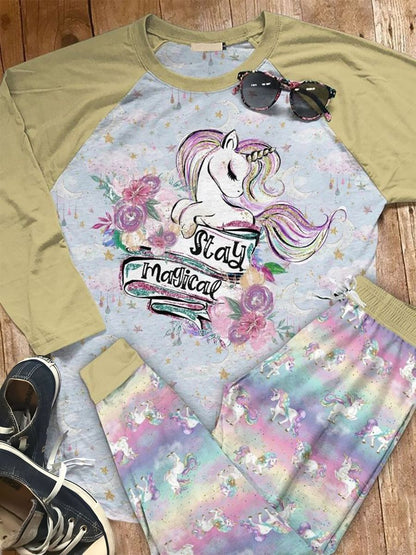 Unicorn Stay Magical Aby Pajama Set |Sleepwear Pjs Sets | Raglan Shirt Pants Set