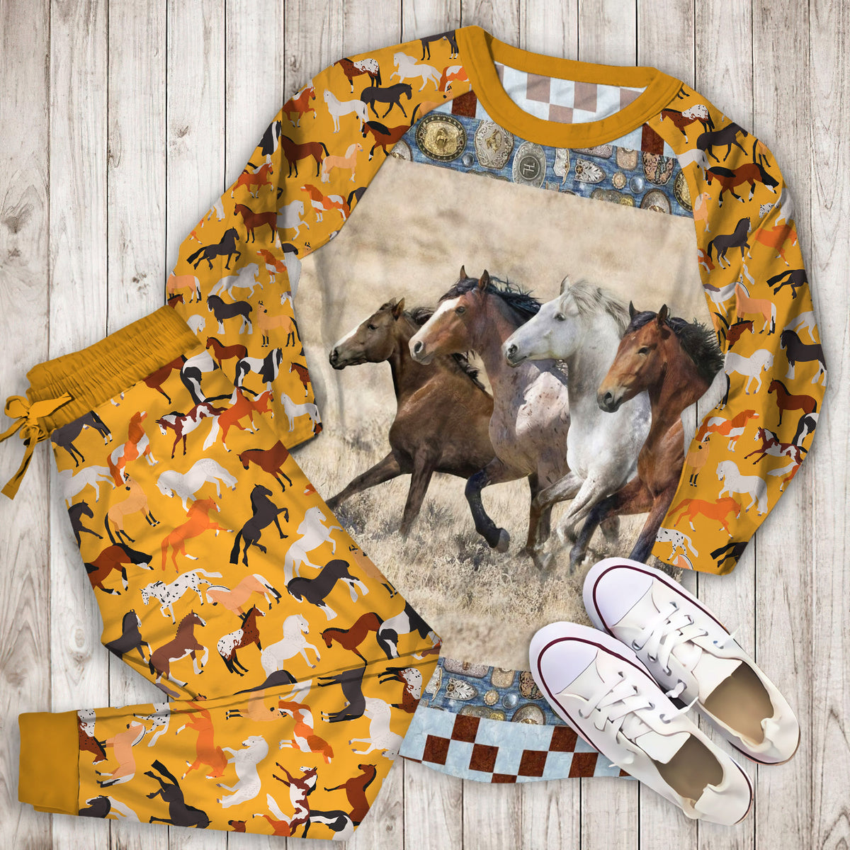 Wild Horses Pajama Set | Pajamas | Cotton Sleepwear Sets | Soft Long Sleeve Pjs | Raglan Shirt and Pants Set