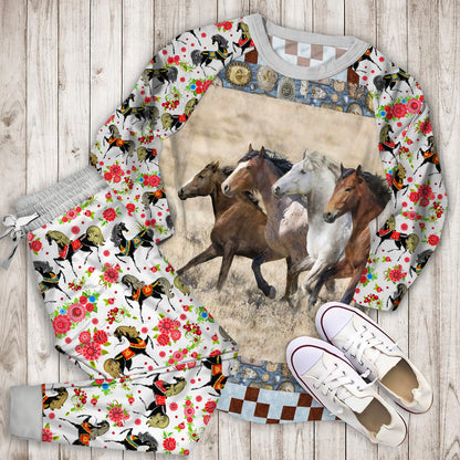 Wild Horses Pajama Set | Pajamas | Cotton Sleepwear Sets | Soft Long Sleeve Pjs | Raglan Shirt and Pants Set