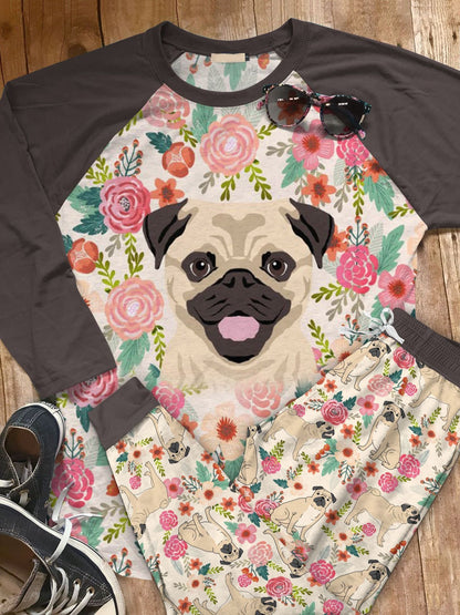 Pug Pretty Puggy Abj Pajama Set |Sleepwear Pjs Sets | Raglan Shirt Pants Set