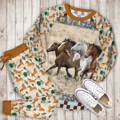 Wild Horses Pajama Set | Pajamas | Cotton Sleepwear Sets | Soft Long Sleeve Pjs | Raglan Shirt and Pants Set