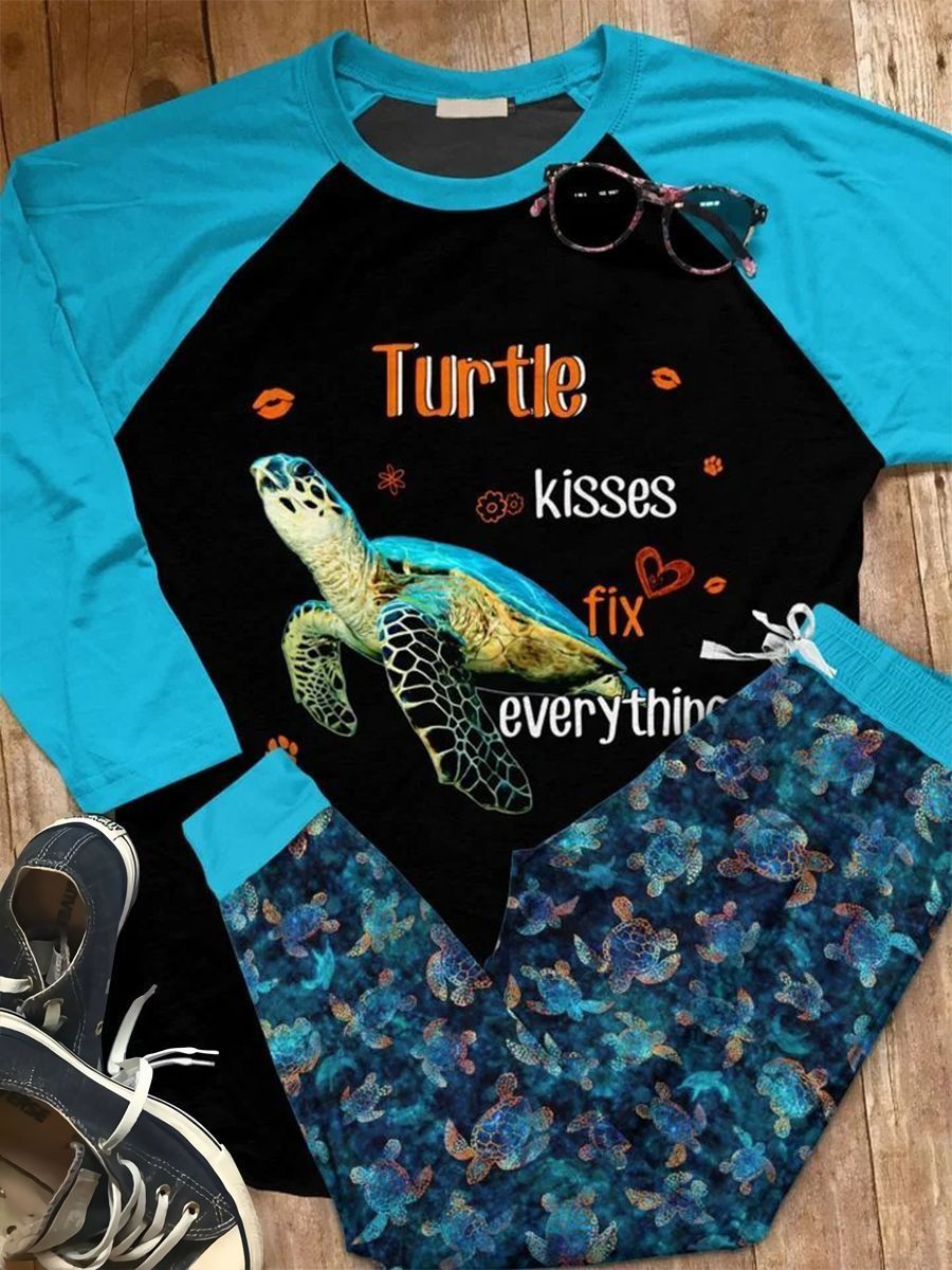 Turtle Turtles Fix Everything Abx Pajama Set |Sleepwear Pjs Sets | Raglan Shirt Pants Set