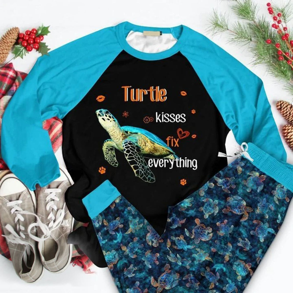 Turtle Turtles Fix Everything Abx Pajama Set |Sleepwear Pjs Sets | Raglan Shirt Pants Set