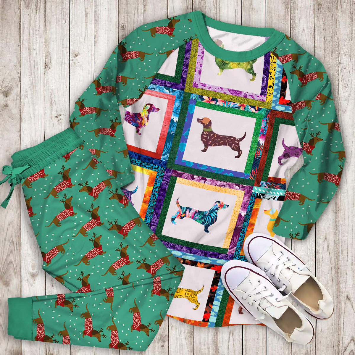 Dachshund Pajama Set | Pajamas | Cotton Sleepwear Sets | Soft Long Sleeve Pjs | Raglan Shirt and Pants Set
