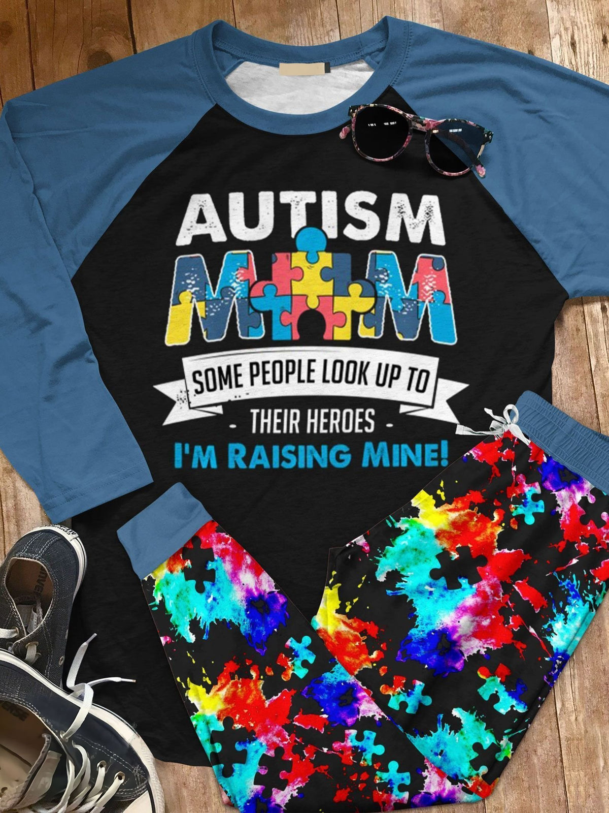 Autism Raising My Own Hero Aaa Pajama Set |Sleepwear Pjs Sets | Raglan Shirt Pants Set