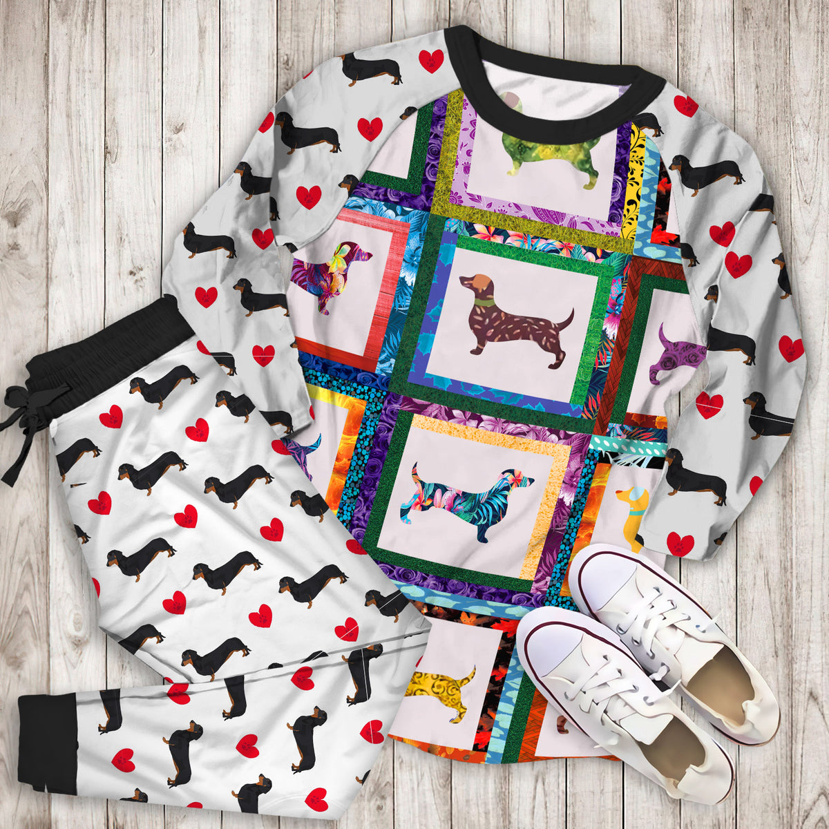Dachshund Pajama Set | Pajamas | Cotton Sleepwear Sets | Soft Long Sleeve Pjs | Raglan Shirt and Pants Set