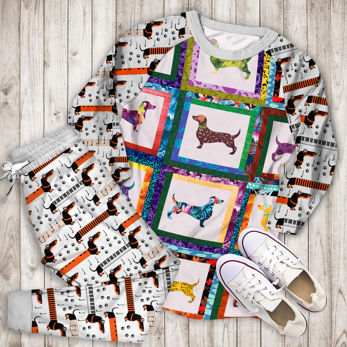 Dachshund Pajama Set | Pajamas | Cotton Sleepwear Sets | Soft Long Sleeve Pjs | Raglan Shirt and Pants Set